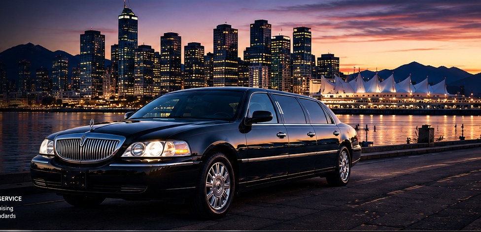 Professional black chauffeur vehicle representing limousine service in British Columbia